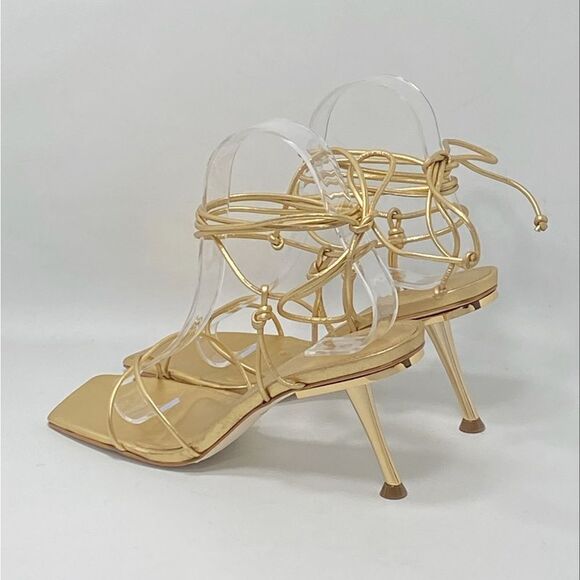 Cult Gaia Sanam Metallic Leather Lace-Up Sandals size 37.5 - Picture 10 of 13